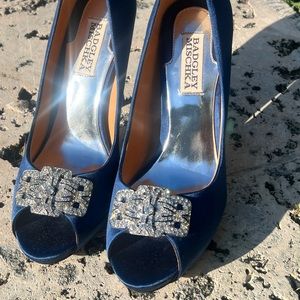 Navy Satin Badgley Mischka shoes